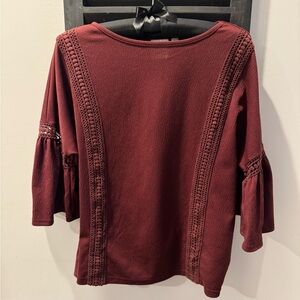 LC Lauren Conrad Burgundy Blouse with Crochet Details